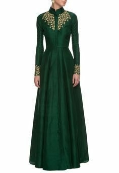 Green Color Embroidered Gown